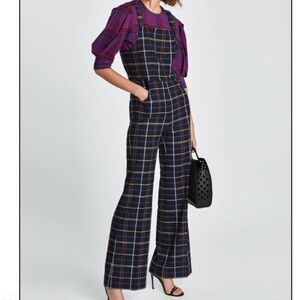 NWT Zara Check Plaid Overalls Dressy Flare Cut